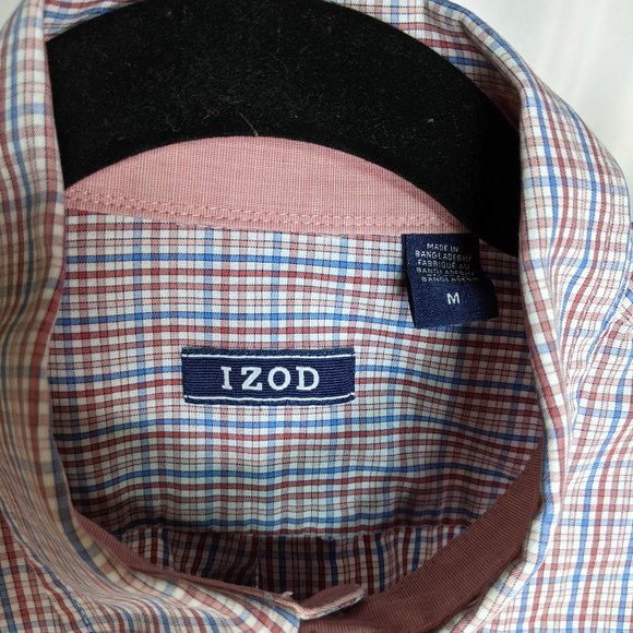 IZOD Red White Blue Plaid Long Sleeve Button Up - Picture 3 of 5